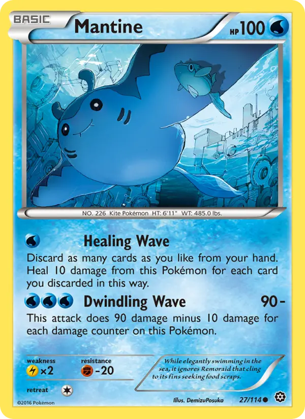Mantine Common Pokemon card #27 from Steam Siege