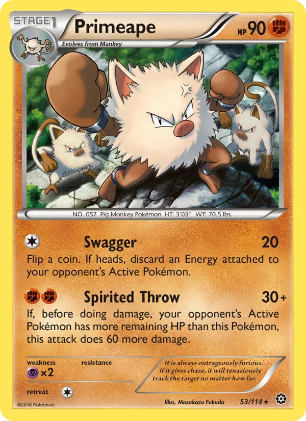 Primeape Rare Pokemon card #53 from Steam Siege