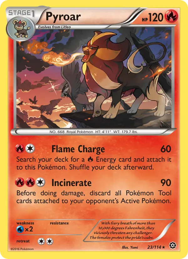 Pyroar Rare Pokemon card #23 from Steam Siege