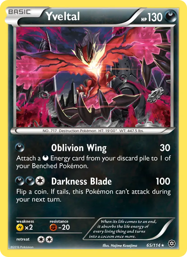 Yveltal Rare Pokemon card #65 from Steam Siege