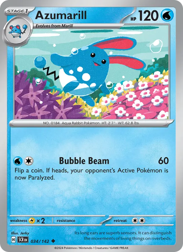 Azumarill Uncommon Pokemon card #034 from Stellar Crown