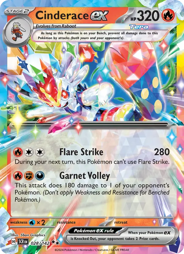 Cinderace ex Double rare Pokemon card #028 from Stellar Crown