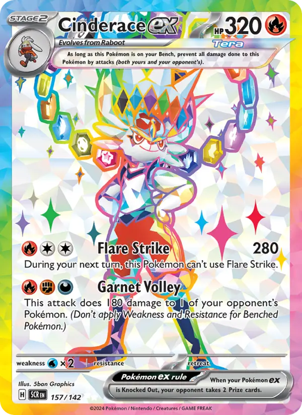 Cinderace ex Ultra Rare Pokemon card #157 from Stellar Crown