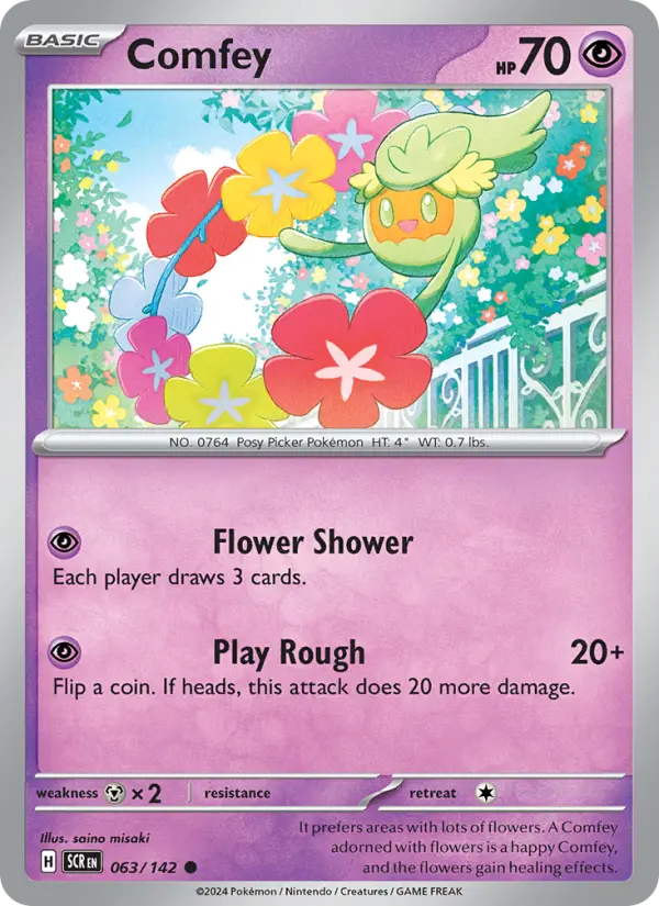 Comfey Common Pokemon card #063 from Stellar Crown