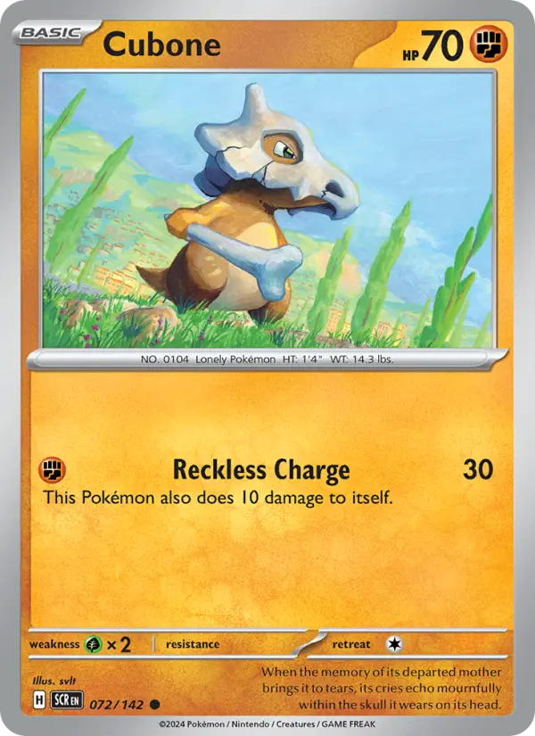 Cubone Common Pokemon card #072 from Stellar Crown