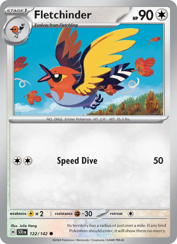 Fletchinder Common Pokemon card #122 from Stellar Crown