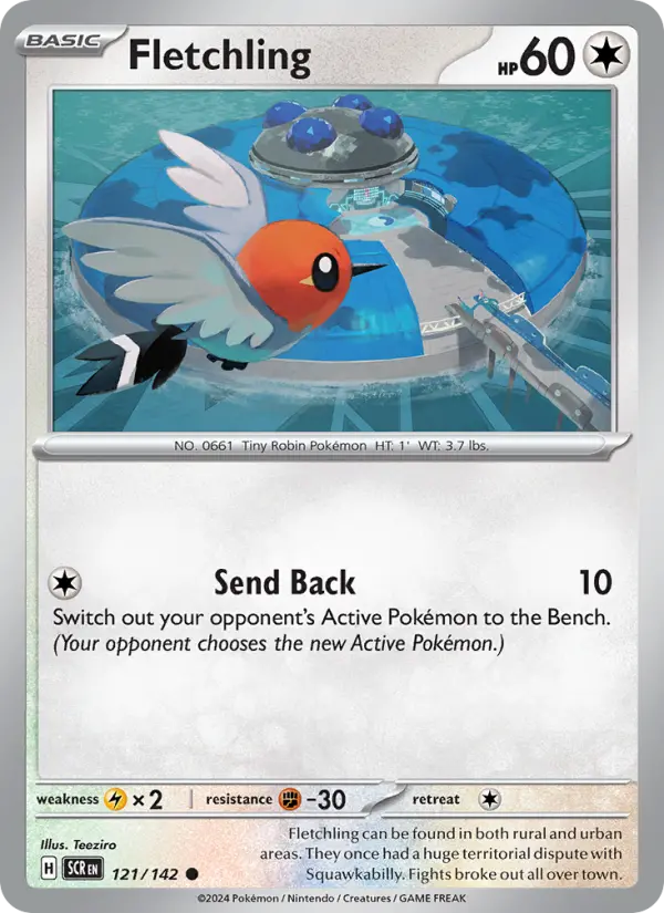 Fletchling Common Pokemon card #121 from Stellar Crown