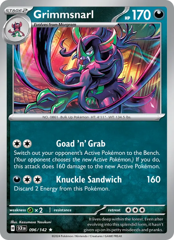 Grimmsnarl Rare Pokemon card #096 from Stellar Crown