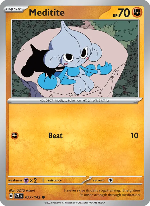 Meditite Common Pokemon card #077 from Stellar Crown