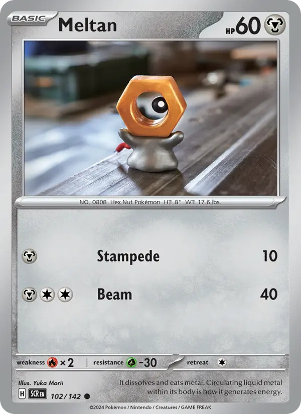 Meltan Common Pokemon card #102 from Stellar Crown