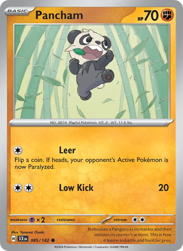 Pancham Common Pokemon card #085 from Stellar Crown