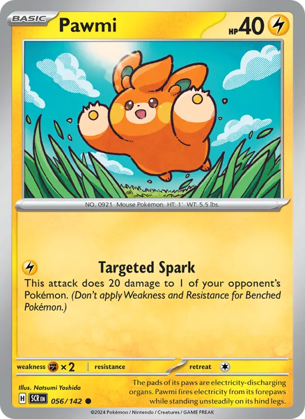 Pawmi Common Pokemon card #056 from Stellar Crown