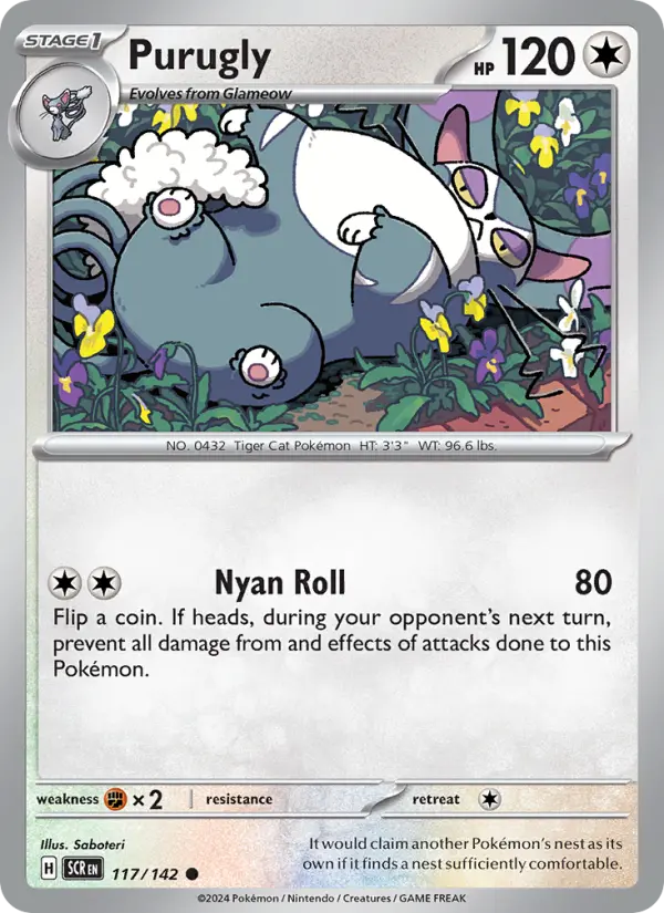 Purugly Common Pokemon card #117 from Stellar Crown