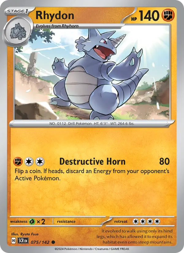 Rhydon Common Pokemon card #075 from Stellar Crown