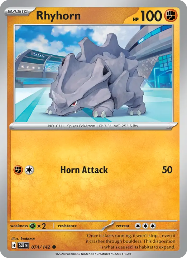 Rhyhorn Common Pokemon card #074 from Stellar Crown