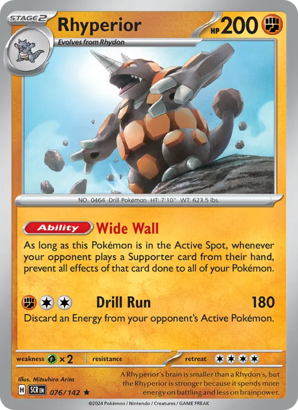Rhyperior Rare Pokemon card #076 from Stellar Crown