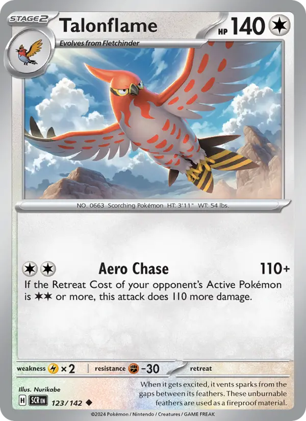 Talonflame Uncommon Pokemon card #123 from Stellar Crown