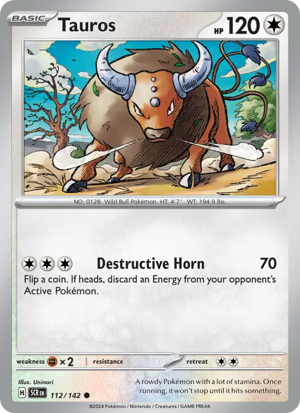 Tauros Common Pokemon card #112 from Stellar Crown