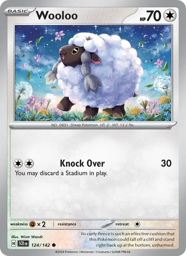 Wooloo Common Pokemon card #124 from Stellar Crown