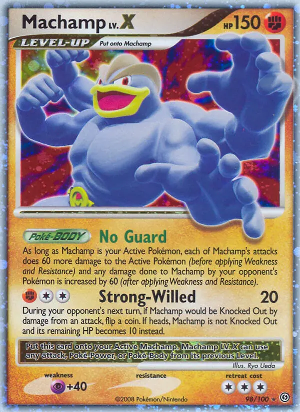 Machamp Rare Holo LV.X Pokemon card #98 from Stormfront
