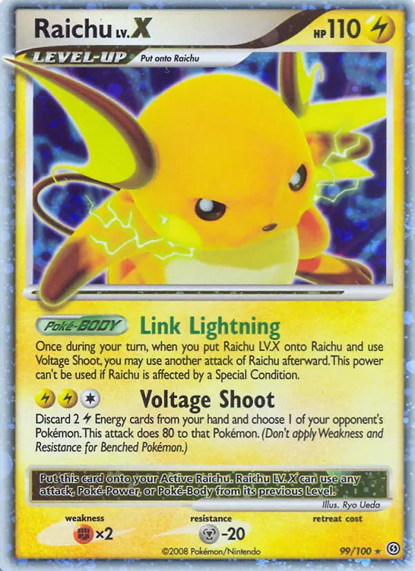 Raichu Rare Holo LV.X Pokemon card #99 from Stormfront