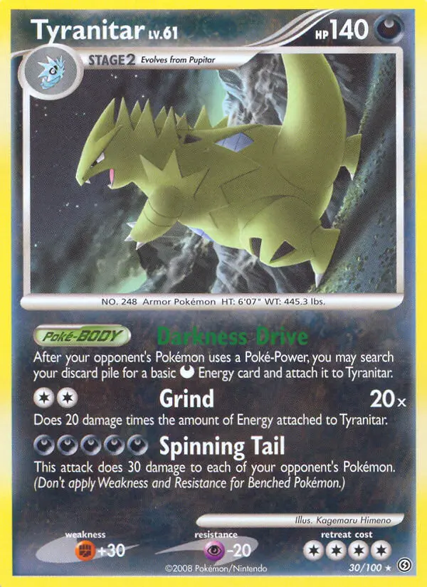 Tyranitar Rare Pokemon card #30 from Stormfront