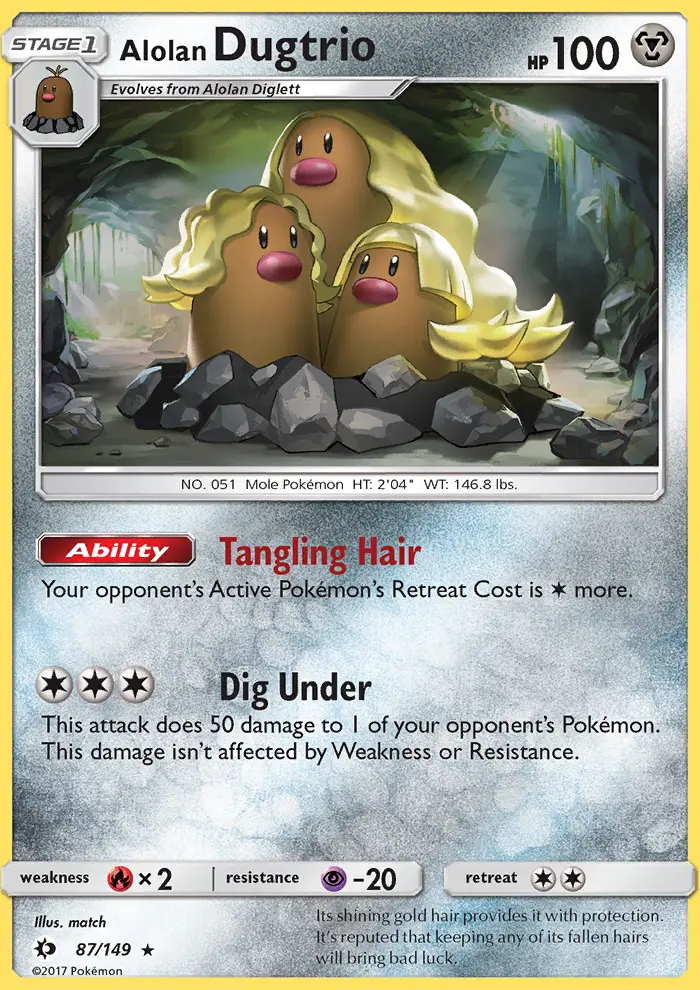 Alolan Dugtrio Rare Pokemon card #87 from Sun & Moon
