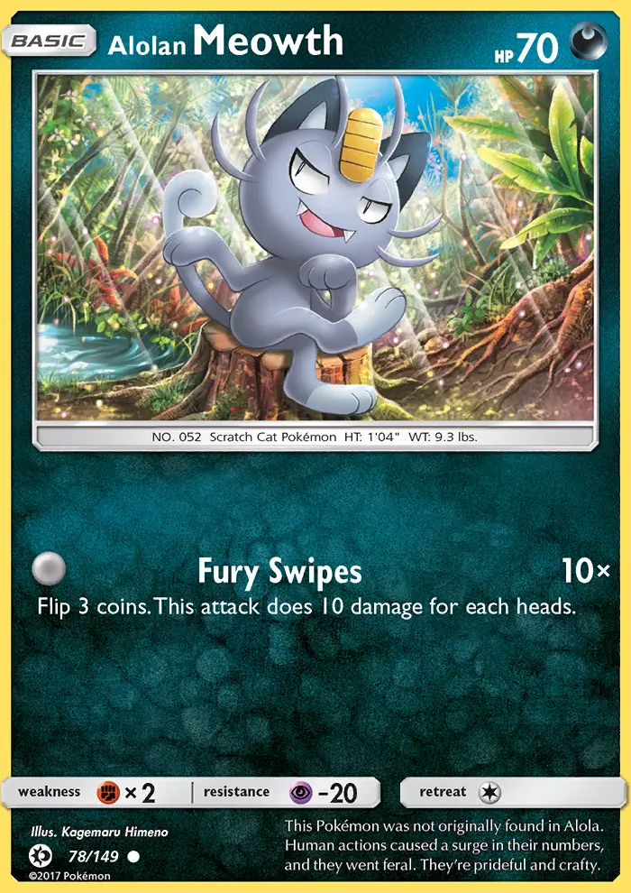 Alolan Meowth Common Pokemon card #78 from Sun & Moon