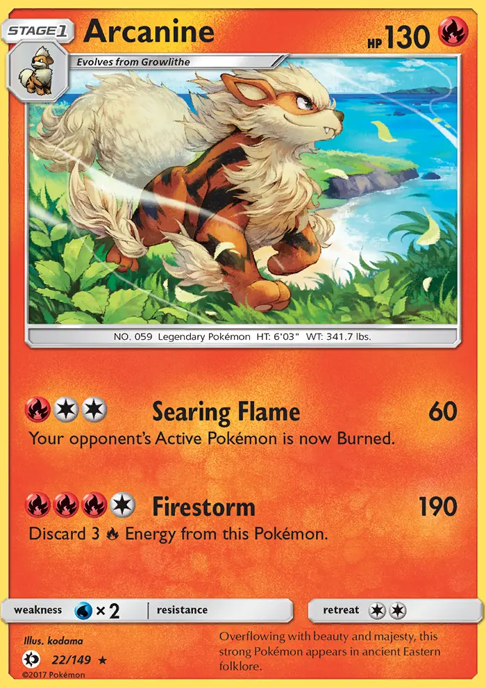 Arcanine Rare Pokemon card #22 from Sun & Moon