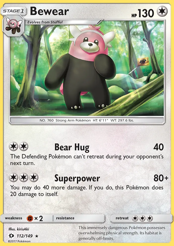 Bewear Rare Pokemon card #112 from Sun & Moon