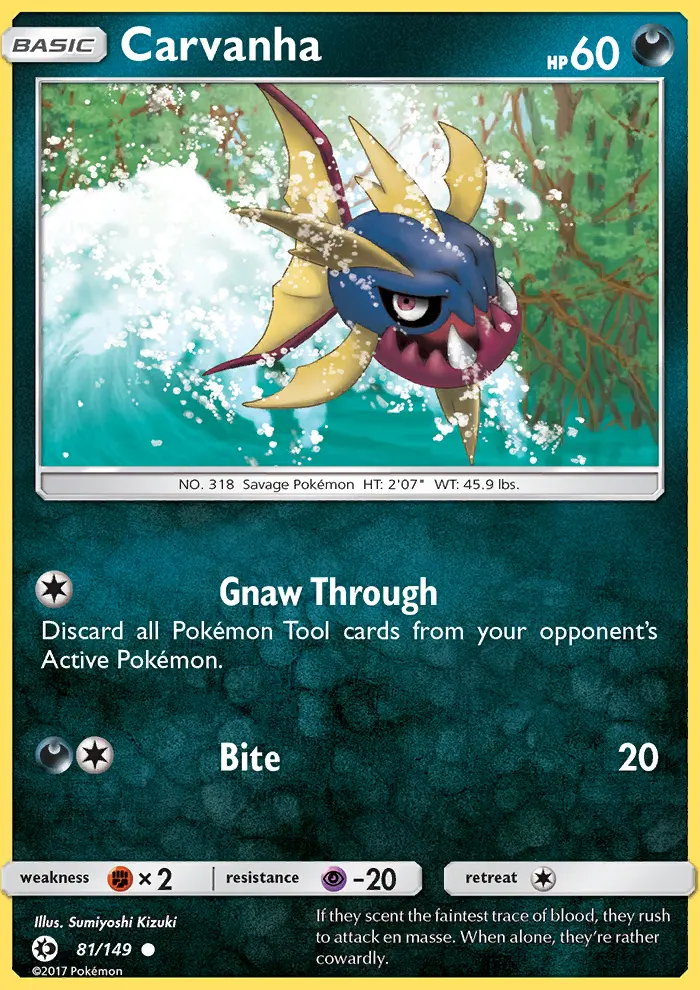 Carvanha Common Pokemon card #81 from Sun & Moon