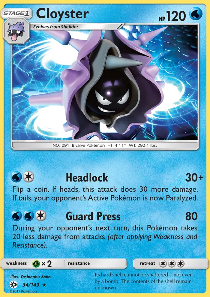 Cloyster Rare Pokemon card #34 from Sun & Moon