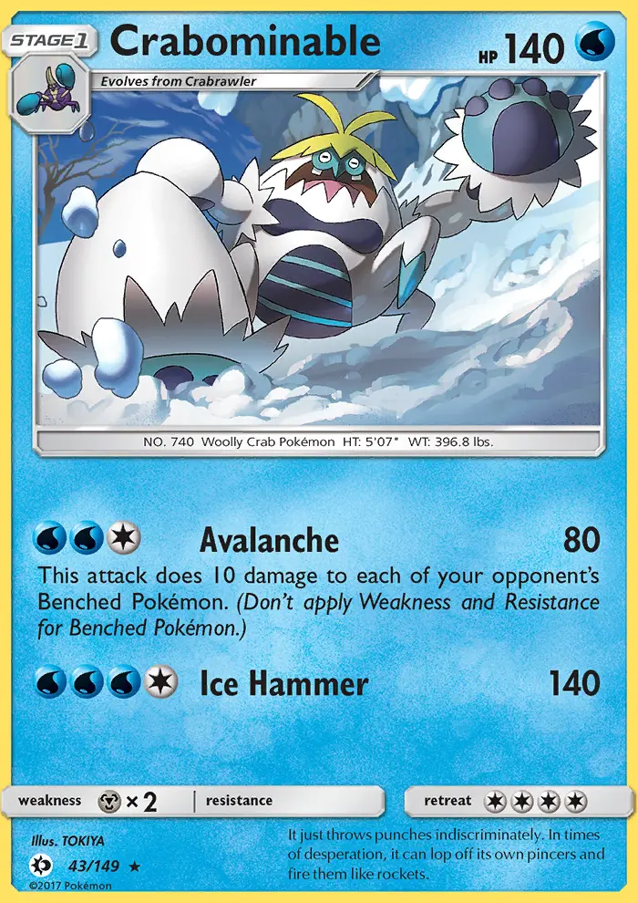 Crabominable Rare Pokemon card #43 from Sun & Moon
