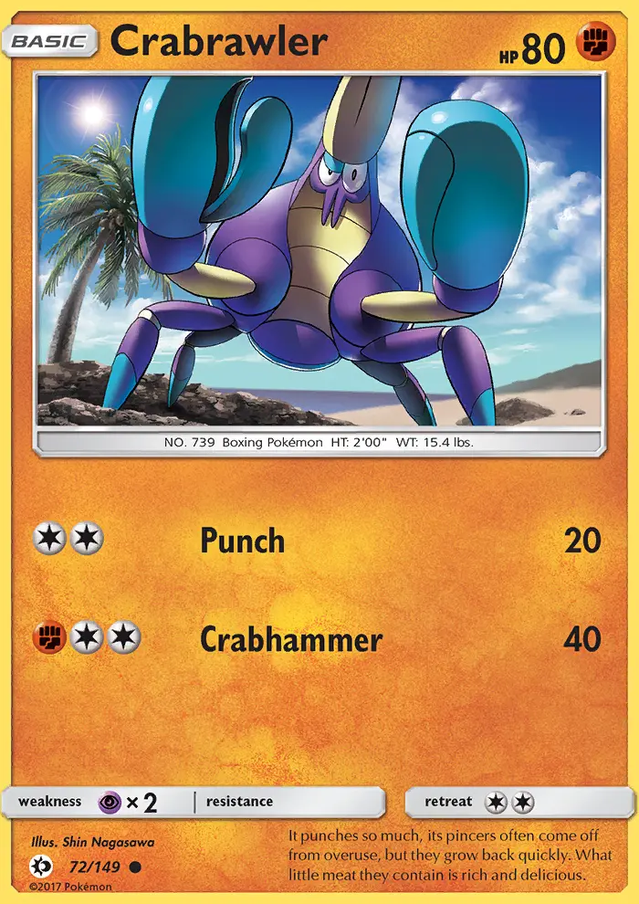 Crabrawler Common Pokemon card #72 from Sun & Moon