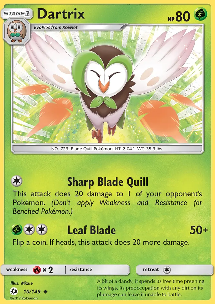 Dartrix Uncommon Pokemon card #10 from Sun & Moon