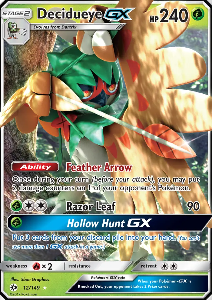 Decidueye GX Ultra Rare Pokemon card #12 from Sun & Moon