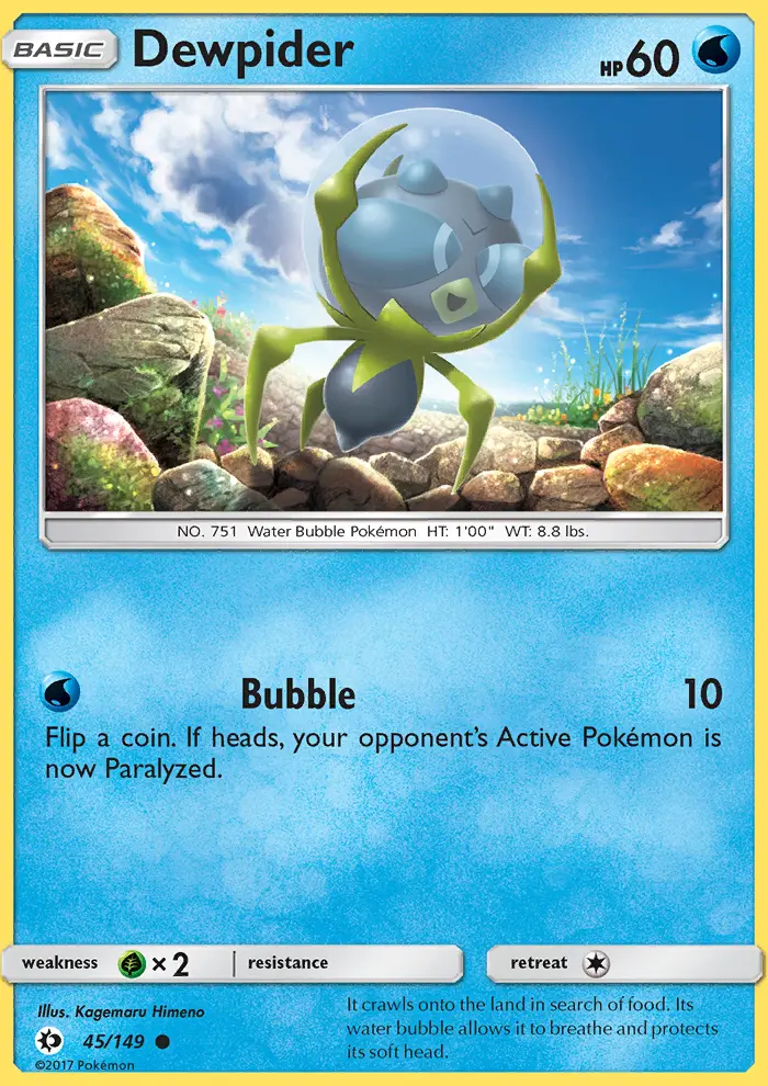 Dewpider Common Pokemon card #45 from Sun & Moon