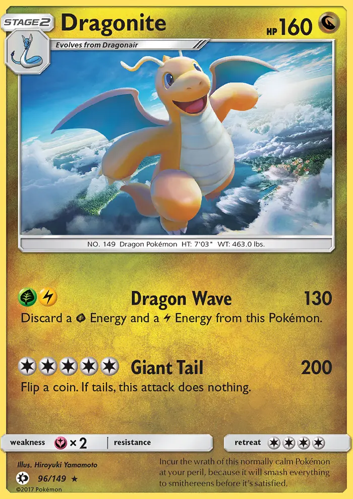Dragonite Rare Pokemon card #96 from Sun & Moon
