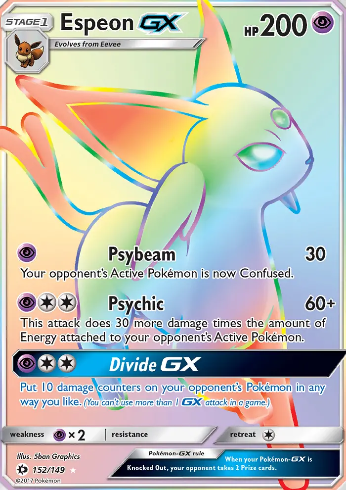 Espeon GX Secret Rare Pokemon card #152 from Sun & Moon