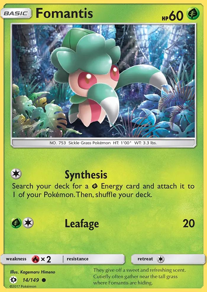 Fomantis Common Pokemon card #14 from Sun & Moon