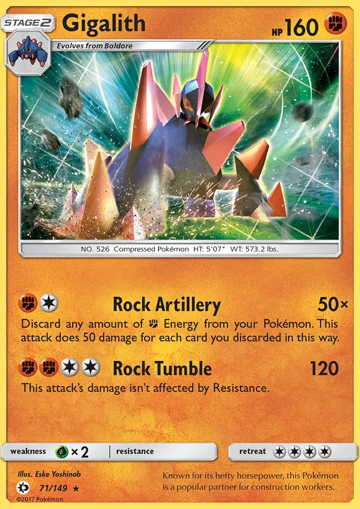 Gigalith Rare Pokemon card #71 from Sun & Moon