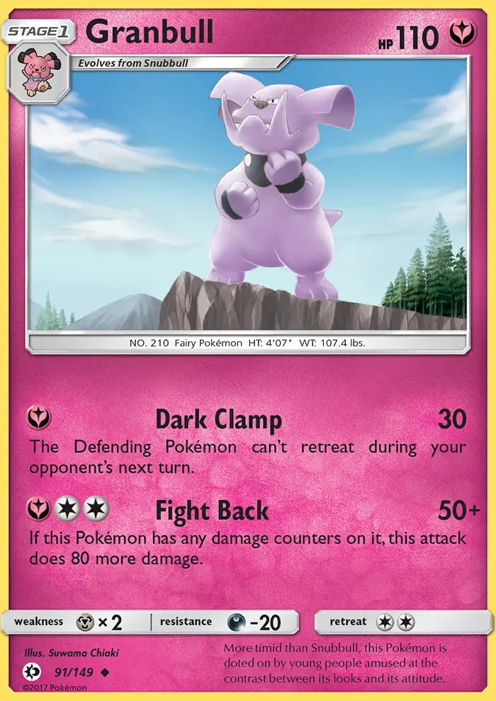 Granbull Uncommon Pokemon card #91 from Sun & Moon