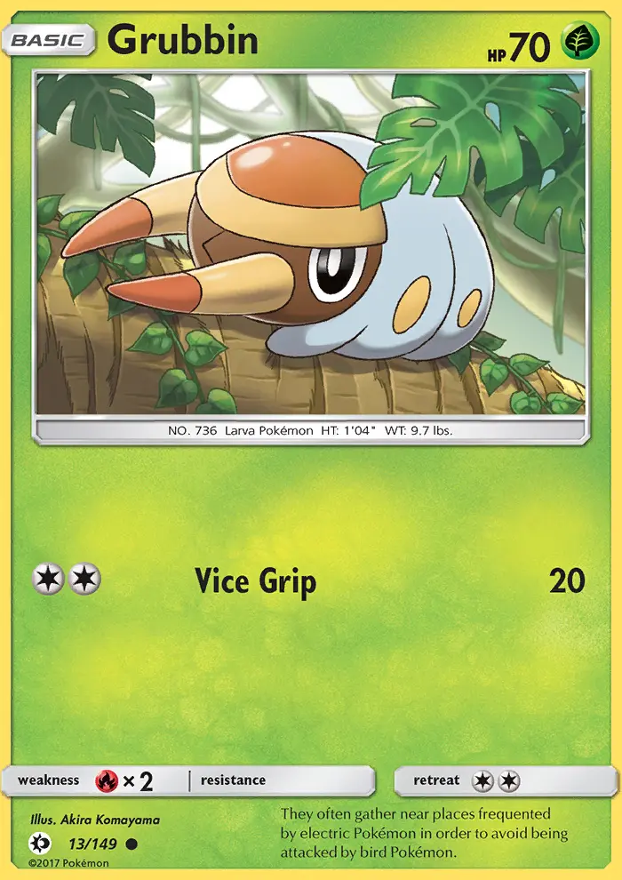 Grubbin Common Pokemon card #13 from Sun & Moon