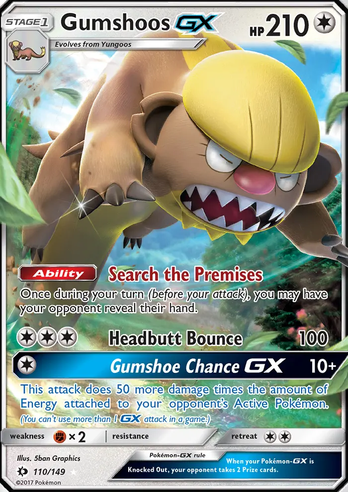 Gumshoos GX Ultra Rare Pokemon card #110 from Sun & Moon