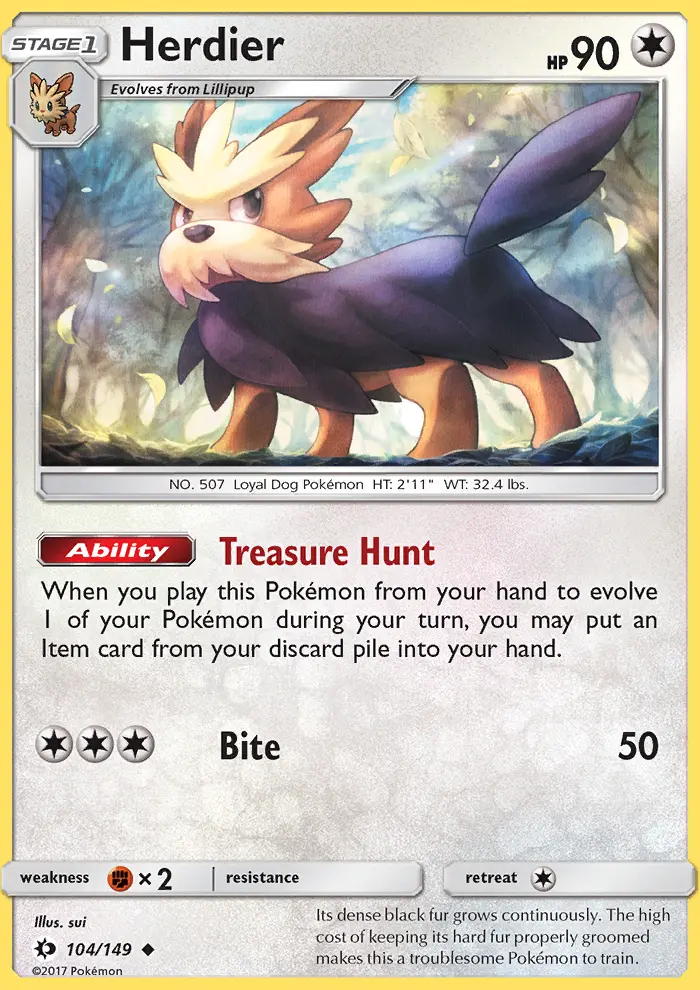 Herdier Uncommon Pokemon card #104 from Sun & Moon