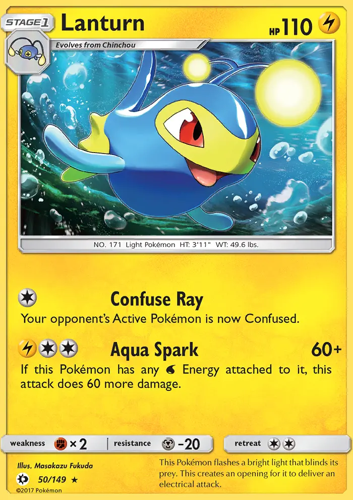 Lanturn Rare Pokemon card #50 from Sun & Moon