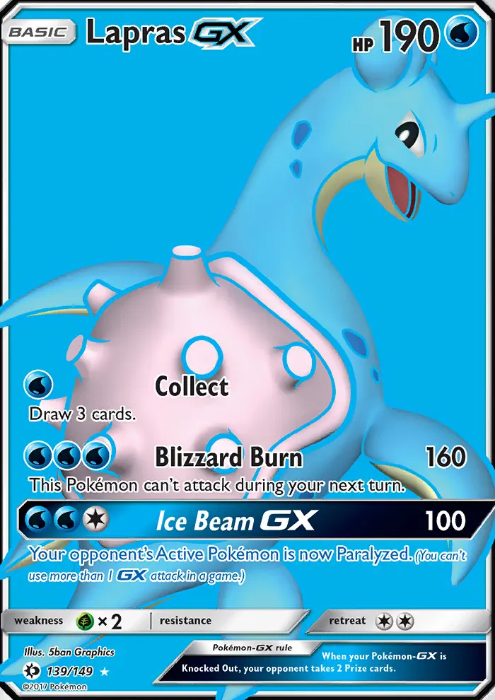 Lapras GX Ultra Rare Pokemon card #139 from Sun & Moon