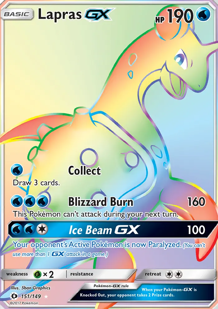Lapras GX Secret Rare Pokemon card #151 from Sun & Moon