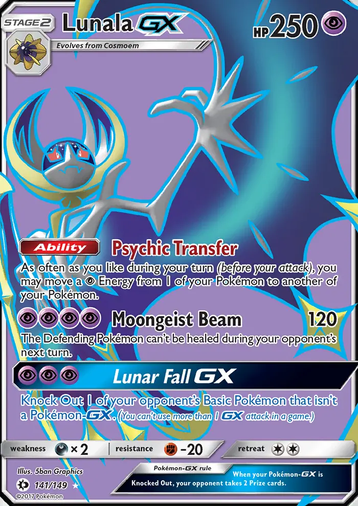 Lunala GX Ultra Rare Pokemon card #141 from Sun & Moon