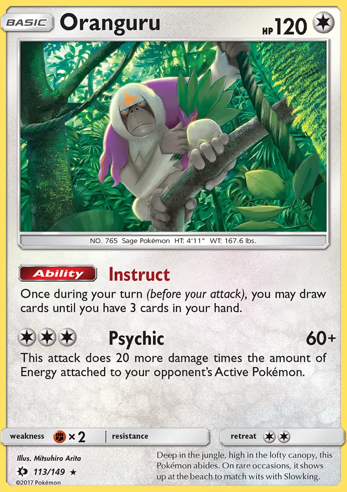 Oranguru Rare Pokemon card #113 from Sun & Moon